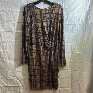 Michael Kors Blue and Brown Ruched  Dress size medium